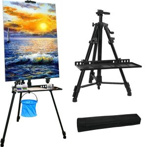 Artist Easel Stand Painting Stand Art Easel, 20" to 61" Art Easel for Painting Canvase & Displaying, Aluminum Adjustable Height Display Tripod with Portable Bag/Folding Keg/Apron.(Black)
