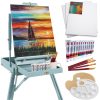 主图_01 Easel, 32pc Beginners Kit Portable Wooden Folding Adjustable Sketch Box Artist Tripod for Painting, Drawing w/Acrylic Paints, Brushes, Canvases, Palettes - Blue