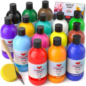 主图_01 15 Colors Large Acrylic Paint Set (16.9 oz,500 ml), Bulk Acrylic Paint Non-Toxic Art Painting Supplies on Multi Surface Canvas Wood Craft Fabric Rock for Artist Beginner with Color Wheel