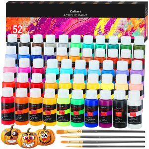 主图_01 Acrylic Paint Set With 4 Brushes, 52 Colors (59ml, 2oz) Art Craft Paints for Artists Kids Students Beginners & Painters, Canvas Halloween Pumpkin Ceramic Wood Rock Painting Art Supplies Kit