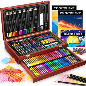 主图_01 153-Pack Deluxe Wooden Art Set Crafts Drawing Painting Coloring Supplies Kit with 2 A4 Sketch Pads, Halloween Creative Gift Box for Adults Artist Beginners Kids Girls Boys