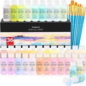 主图_01 Acrylic Paint Set with 12 Brushes, 36 Pastel Colors (59ml, 2oz) Art Craft Paint for Artists Students Kids Beginners & Hobby Painters, Canvas Ceramic Wood Rock Painting Supplies Kit