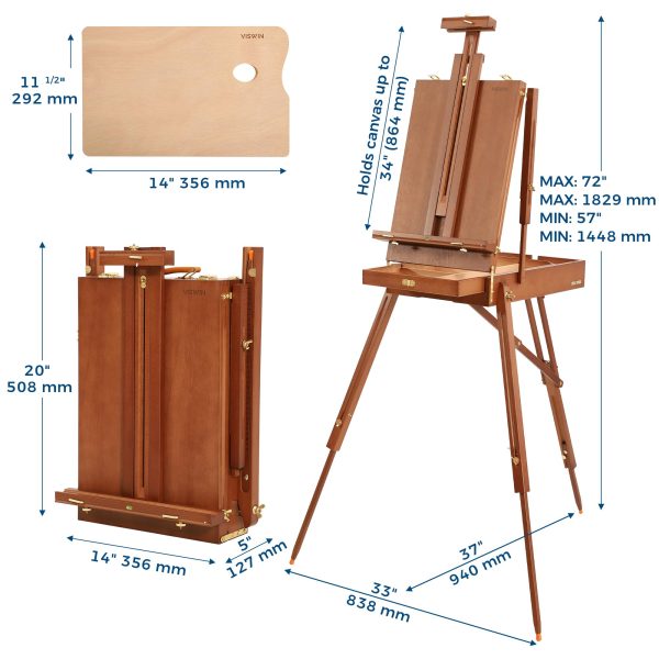 主图_02 Easel for Painting with Palette, Shoulder Strap & Storage, Adjustable Beech Wood Travel Art Easel Stand, Portable Sketchebox Plein-Air Easel for Adults, Artists, Table Top & Floor Use