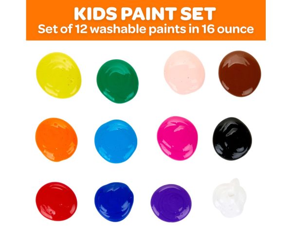 主图_02 Washable Paint for Kids (12ct), Teacher Classroom Must Have, Bulk Paint Set, Nontoxic Kids Arts & Craft Supplies, Back to School Essentials, 16 Oz