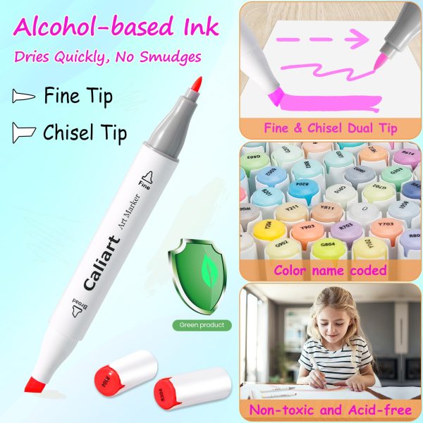 100 Colors Dual Tip Art Markers Sketch Pens Permanent Alcohol Based, with Case for Adult Kids Halloween Drawing Sketching (White Barrel)