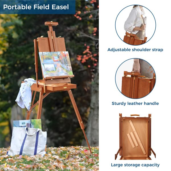 主图_03 Easel for Painting with Palette, Shoulder Strap & Storage, Adjustable Beech Wood Travel Art Easel Stand, Portable Sketchebox Plein-Air Easel for Adults, Artists, Table Top & Floor Use