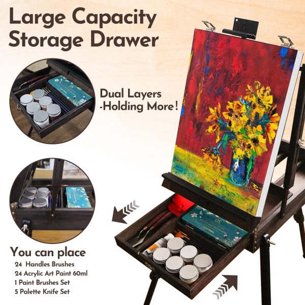 主图_03 Easel with Aluminum Legs, Folding Sketch Painting Easel with Drawer, Tripod Easel Stand for Painting, Sketching, Display