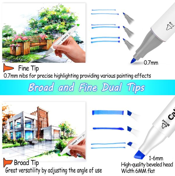 100 Colors Dual Tip Art Markers Sketch Pens Permanent Alcohol Based, with Case for Adult Kids Halloween Drawing Sketching (White Barrel)