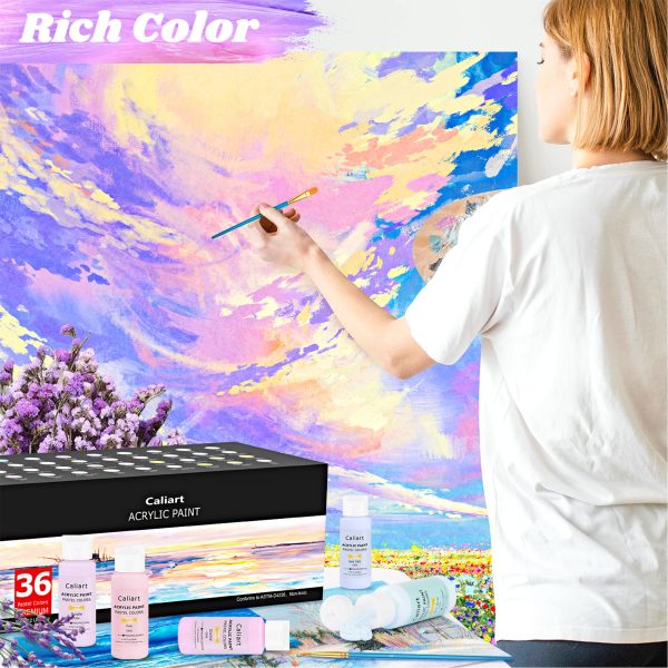 主图_03 Acrylic Paint Set with 12 Brushes, 36 Pastel Colors (59ml, 2oz) Art Craft Paint for Artists Students Kids Beginners & Hobby Painters, Canvas Ceramic Wood Rock Painting Supplies Kit