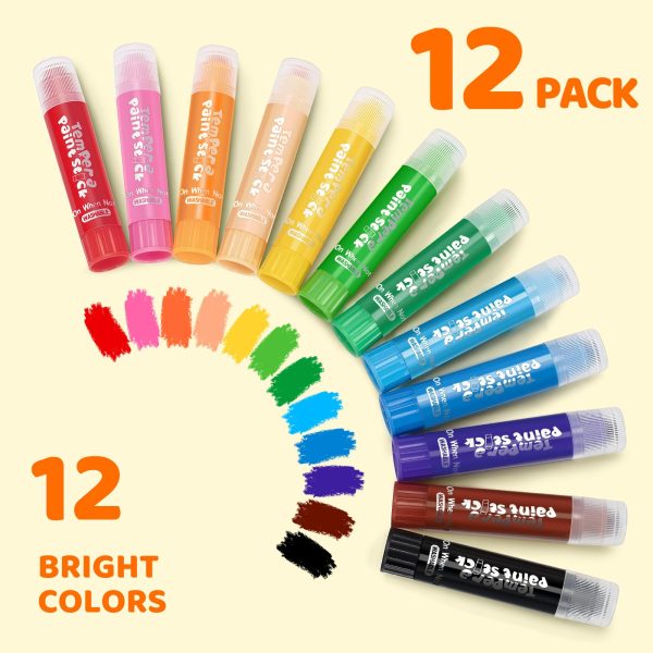 主图_03 144 Pcs Tempera Paint Sticks, 12 Classic Colors, Washable Solid Paint Sticks for Kids Toddlers, Painting Art Supplies for Classroom Students, Class Pack, Non-Toxic, Quick Drying, Back to School Supplies Bulk