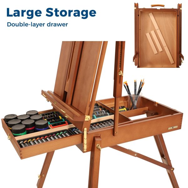 主图_04 Easel for Painting with Palette, Shoulder Strap & Storage, Adjustable Beech Wood Travel Art Easel Stand, Portable Sketchebox Plein-Air Easel for Adults, Artists, Table Top & Floor Use