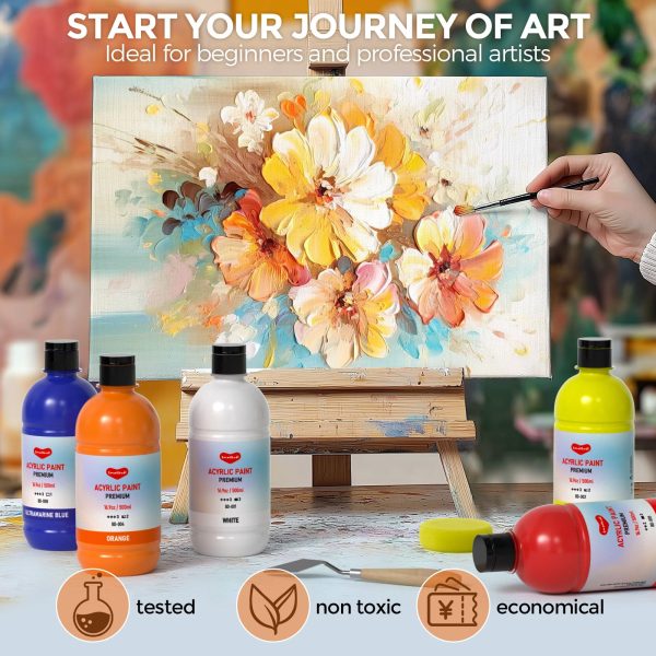 主图_04 15 Colors Large Acrylic Paint Set (16.9 oz,500 ml), Bulk Acrylic Paint Non-Toxic Art Painting Supplies on Multi Surface Canvas Wood Craft Fabric Rock for Artist Beginner with Color Wheel