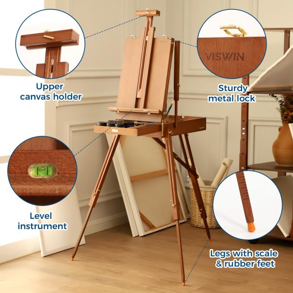 主图_05 Easel for Painting with Palette, Shoulder Strap & Storage, Adjustable Beech Wood Travel Art Easel Stand, Portable Sketchebox Plein-Air Easel for Adults, Artists, Table Top & Floor Use