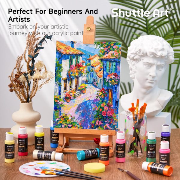 主图_05 100 Colors Acrylic Paint, 2oz/60ml Bottles, Include 2 Sets of 12 Paint Brushes, 1 Art Sponge & Palette, Premium for Artists, Beginners & Kids on Canvas Rocks Wood Ceramic