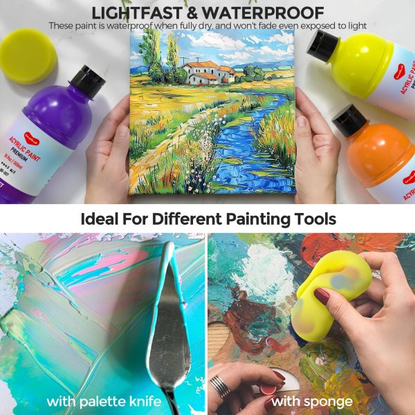 主图_06 15 Colors Large Acrylic Paint Set (16.9 oz,500 ml), Bulk Acrylic Paint Non-Toxic Art Painting Supplies on Multi Surface Canvas Wood Craft Fabric Rock for Artist Beginner with Color Wheel