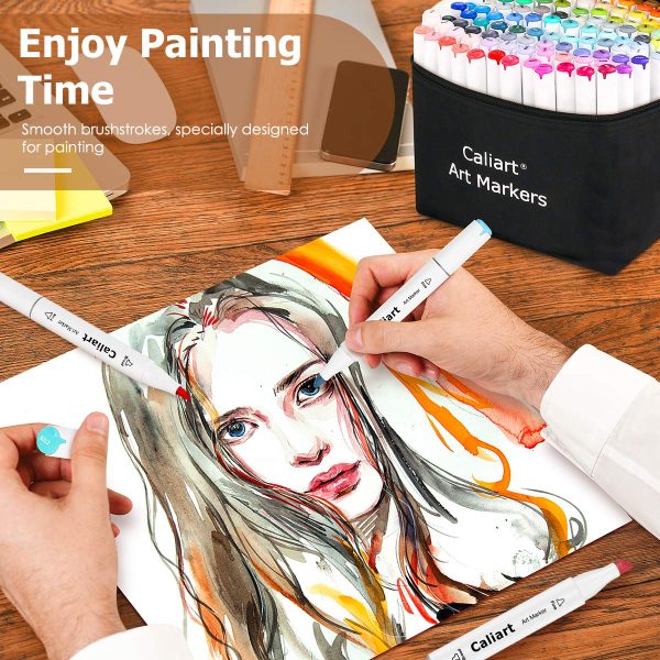 100 Colors Dual Tip Art Markers Sketch Pens Permanent Alcohol Based, with Case for Adult Kids Halloween Drawing Sketching (White Barrel)